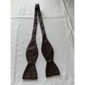 Barbara Blank Silk Bow Tie‎ Brown Grid Pattern Adjustable Neckwear